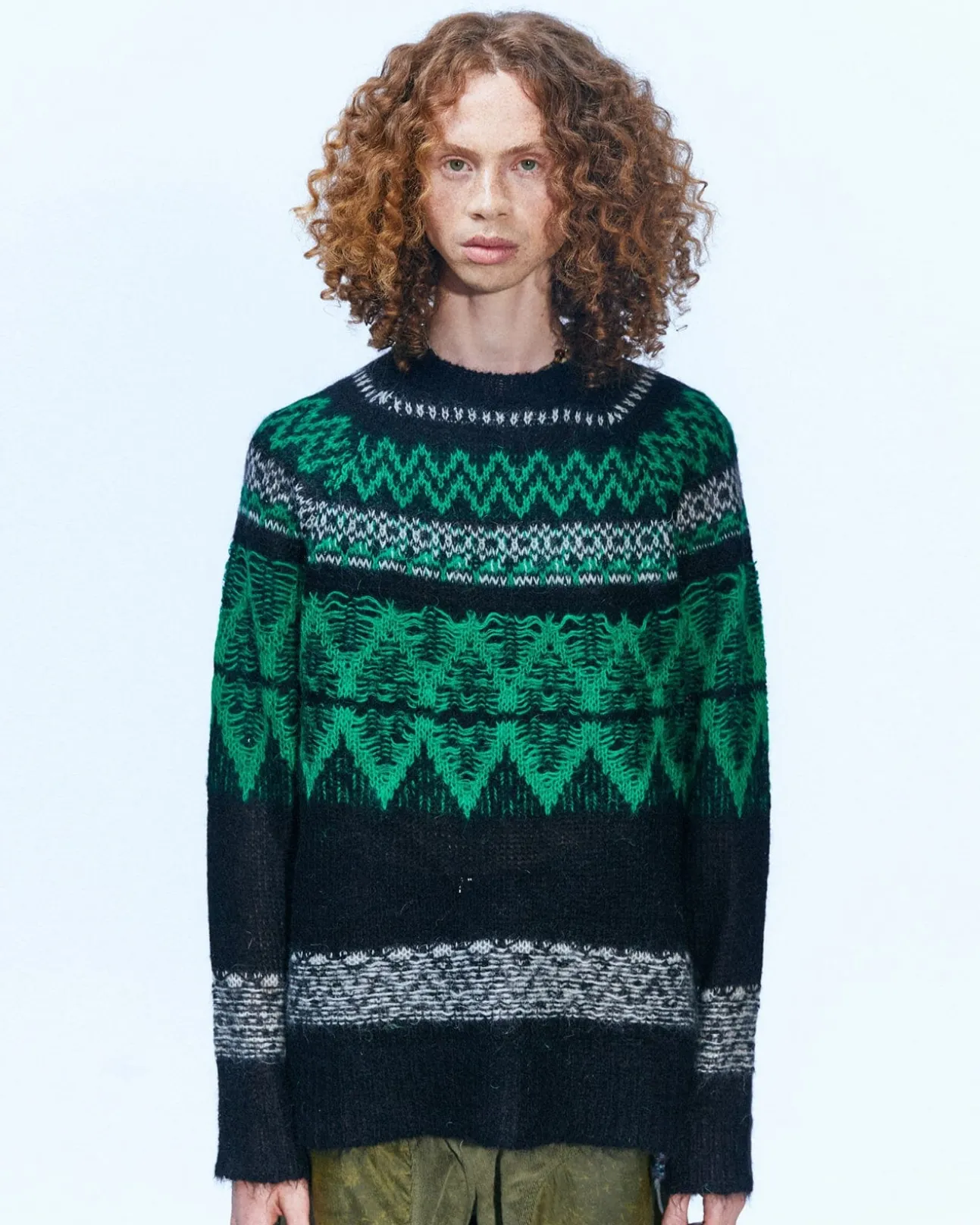 Andersson Bell Nordic Kid Mohair Raglan Sweater Atb859M(Black)-Men Knitwear