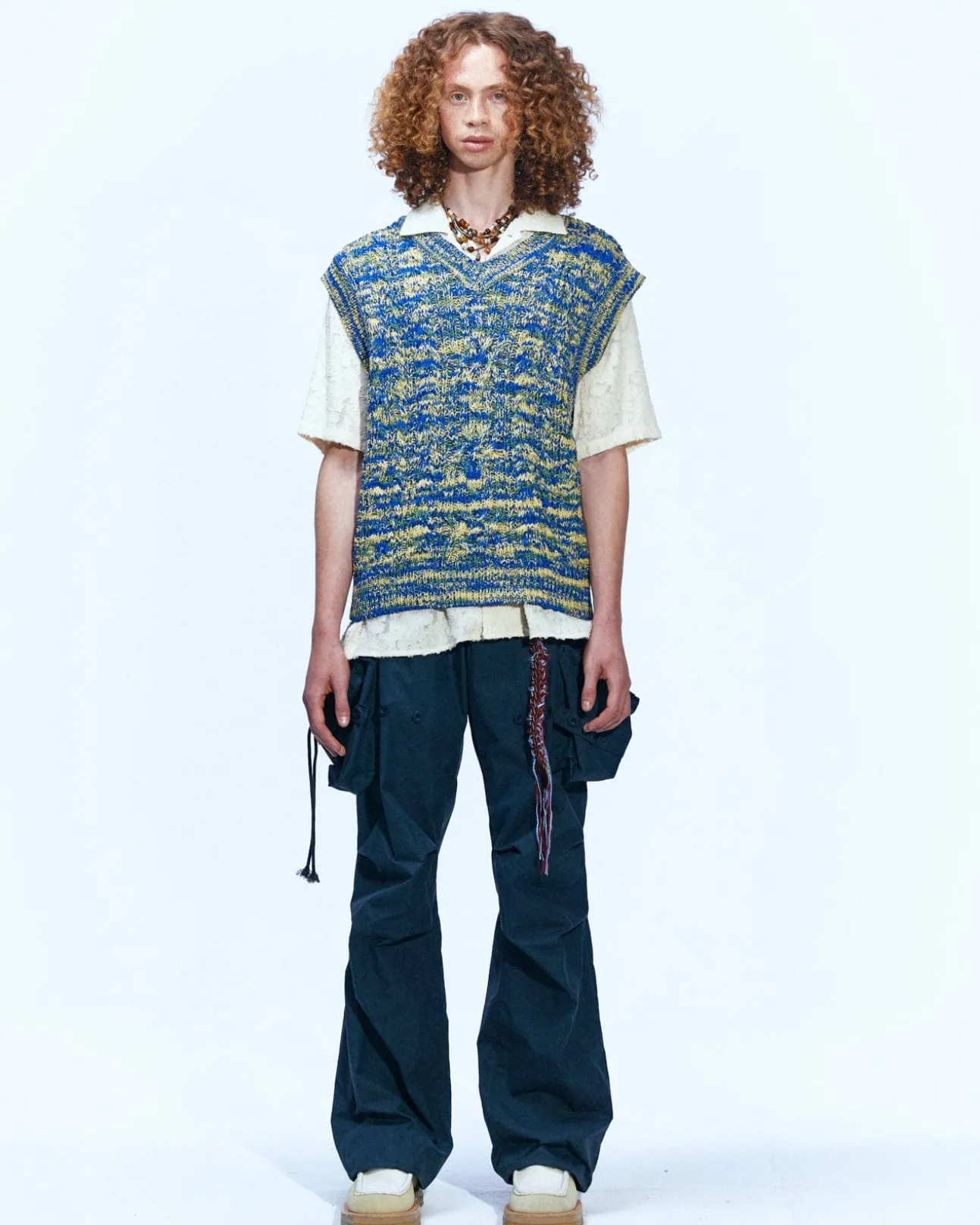Andersson Bell Otreto Cable Vest (Italian Yarn) Atb867M(Blue)-Men Knitwear