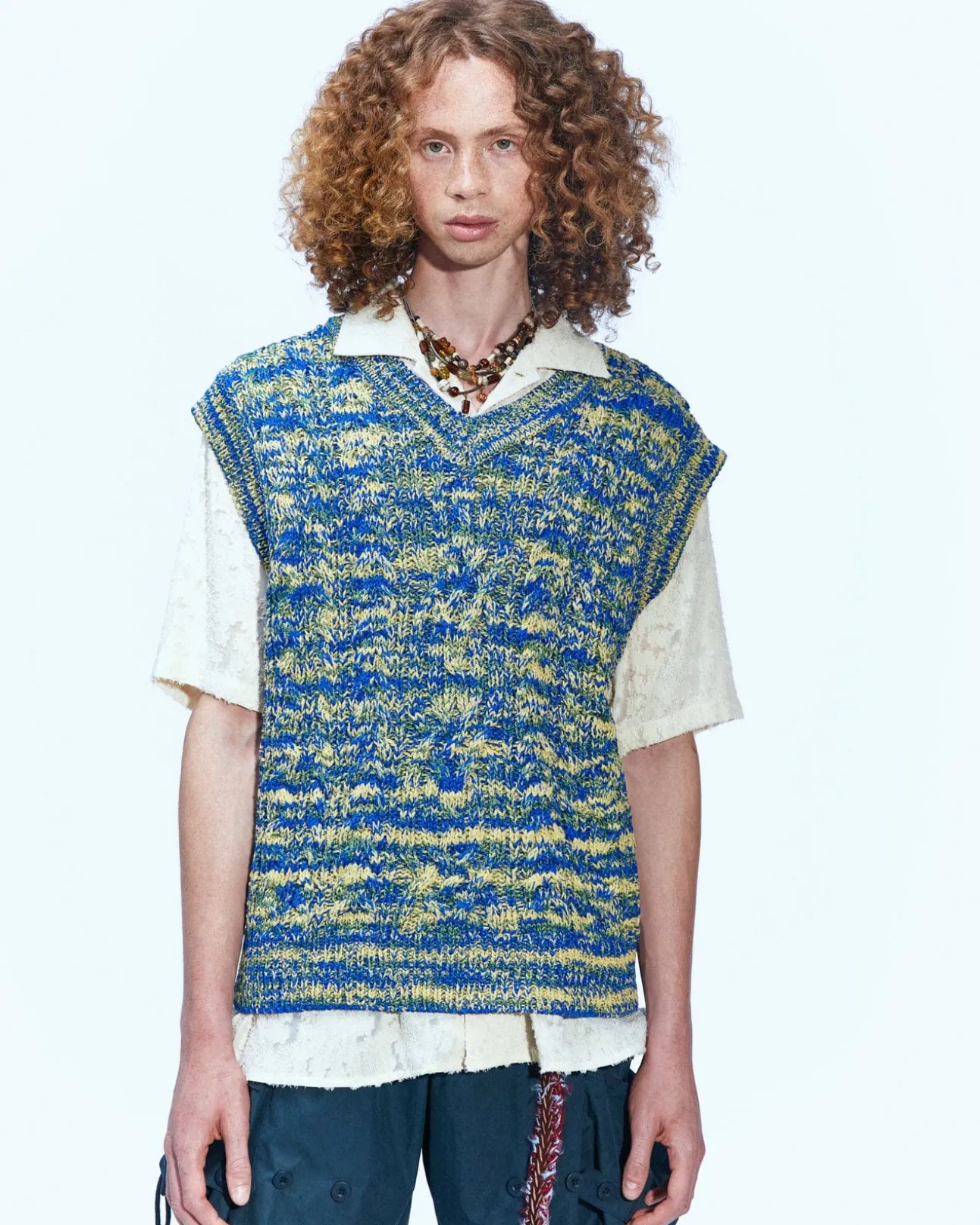 Andersson Bell Otreto Cable Vest (Italian Yarn) Atb867M(Blue)-Men Knitwear
