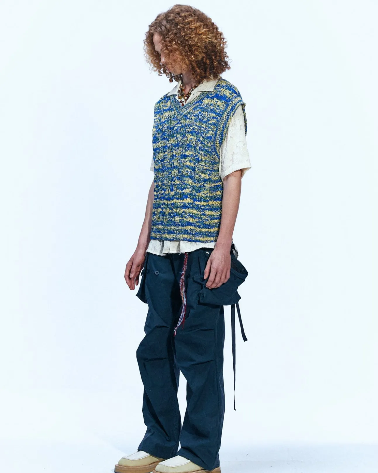 Andersson Bell Otreto Cable Vest (Italian Yarn) Atb867M(Blue)-Men Knitwear