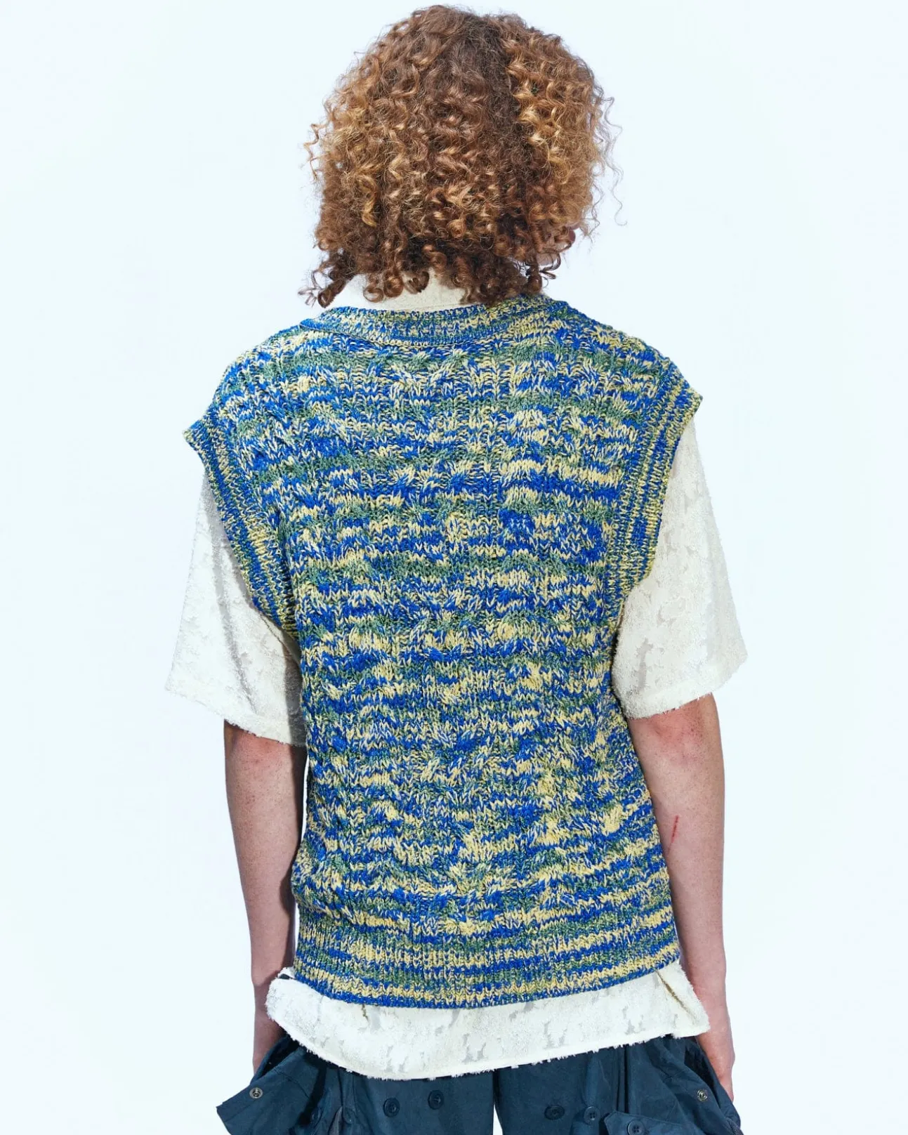 Andersson Bell Otreto Cable Vest (Italian Yarn) Atb867M(Blue)-Men Knitwear