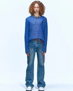 Andersson Bell Panel Carpenter Boot-Cut Jeans Apa610M(Washed Blue)-Men Trousers