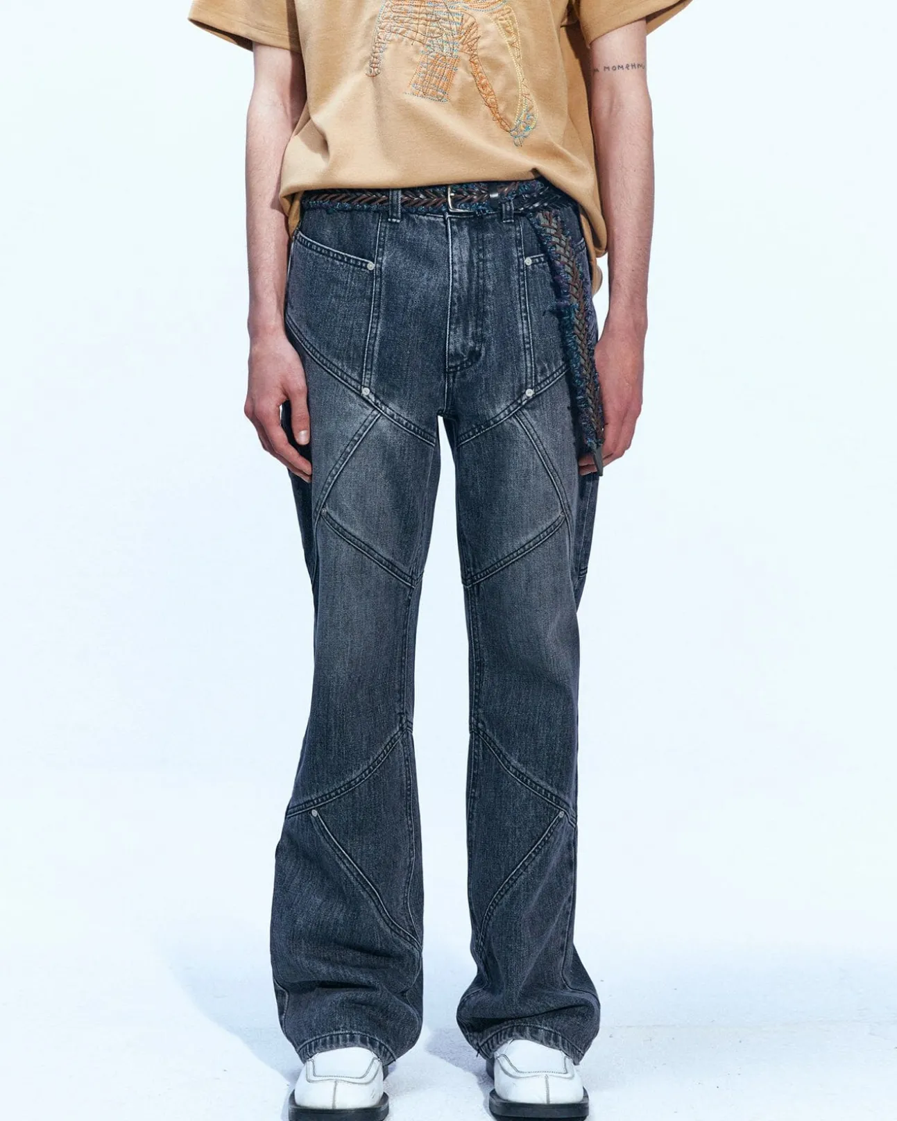 Andersson Bell Panel Carpenter Boot-Cut Jeans Apa610M(Washed Black)-Men Trousers