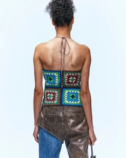Andersson Bell Patch Print Crochet Combo Top Atb747W(Dusty Blue)-Women Tops