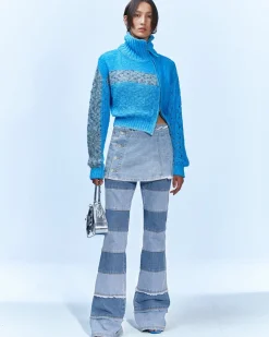 Andersson Bell Patchwork Collar Knit Zip Cardigan Atb871W(Blue)-Women Outerwear
