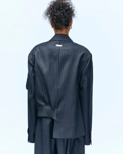 Andersson Bell Pin Stripe Bomber Combo Jacket Awa527U(Charcoal)-Women Outerwear