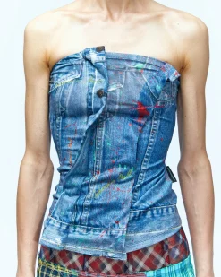 Andersson Bell Printed Tube Top Atb930W(Blue)-Women Tops