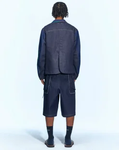 Andersson Bell Raw Edge Cargo Denim Shorts Apa650M(Indigo)-Men Trousers