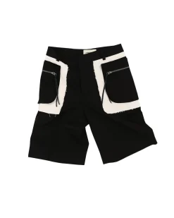 Andersson Bell Raw Edge Cargo Shorts Apa641M(Black)-Men Trousers