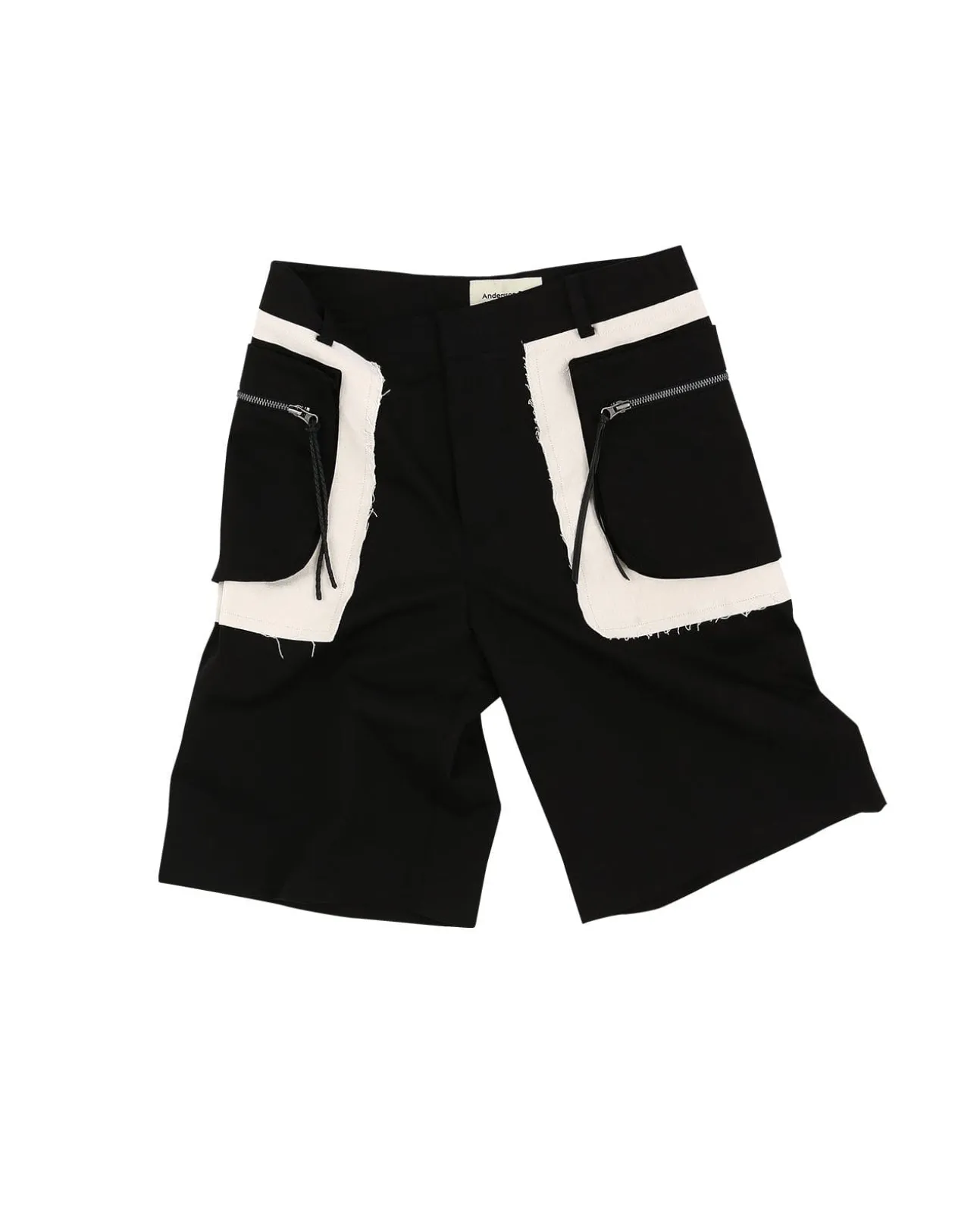 Andersson Bell Raw Edge Cargo Shorts Apa641M(Black)-Men Trousers