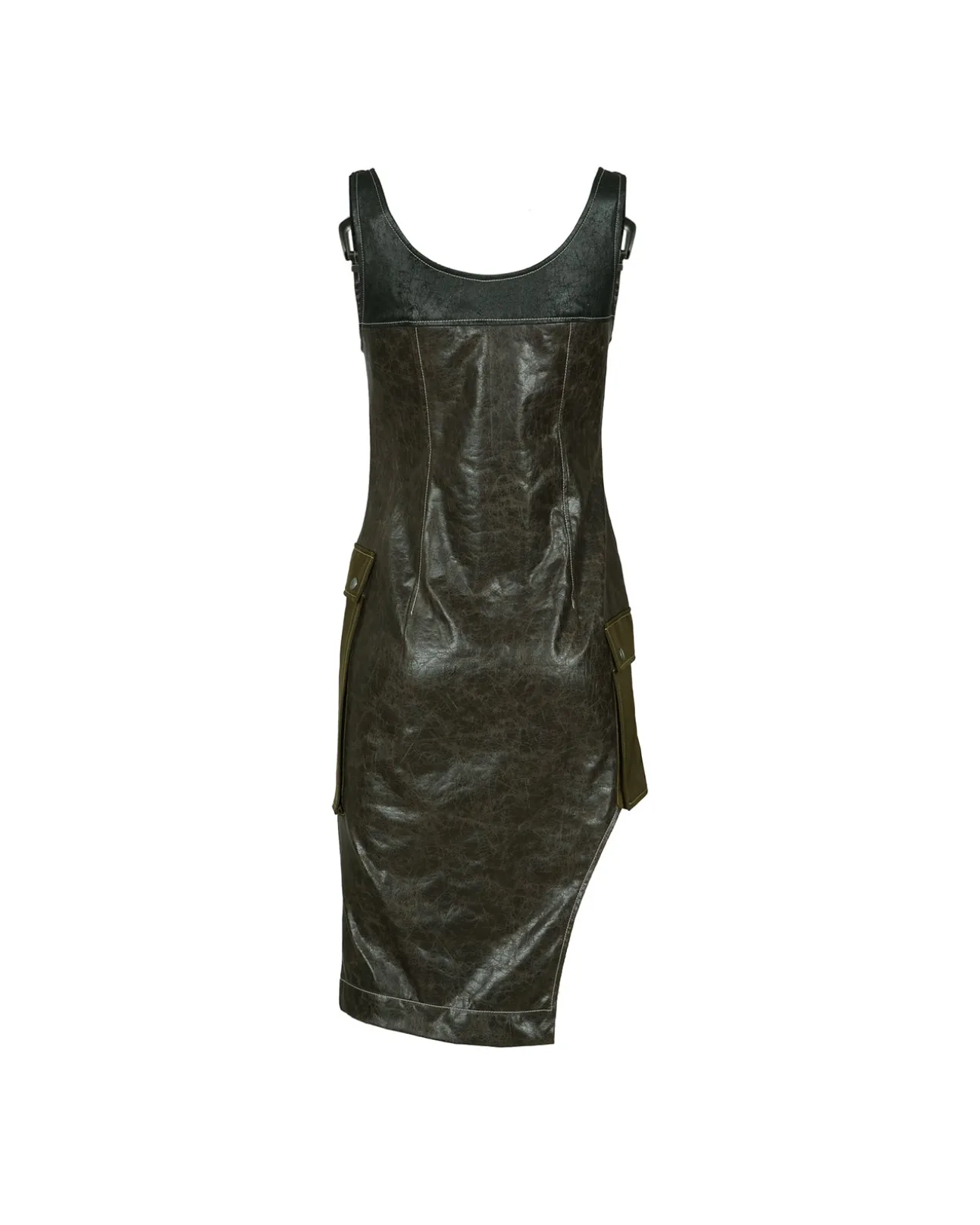 Andersson Bell Sadie Cracked Faux Leather Dress Atb873W(Khaki)-Women Dresses
