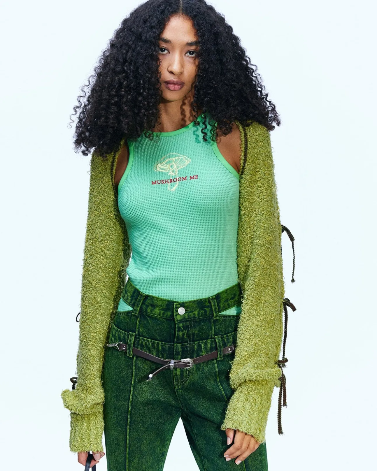 Andersson Bell Senko Hairy Lace Up Knit Bolero Atb889W(Olive)-Women Tops