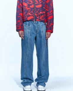 Andersson Bell Sierra Panel Wide-Leg Jeans Apa608M(Washed Blue)-Men Trousers