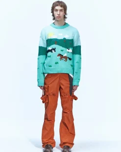Andersson Bell Summer Garden Intarsia Sweater Atb855M(Green)-Men Knitwear