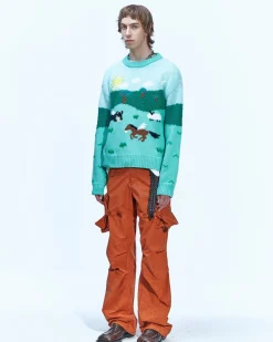 Andersson Bell Summer Garden Intarsia Sweater Atb855M(Green)-Men Knitwear