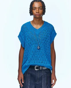 Andersson Bell Sustainable Knit Vest Atb671M(Sea)-Men Knitwear