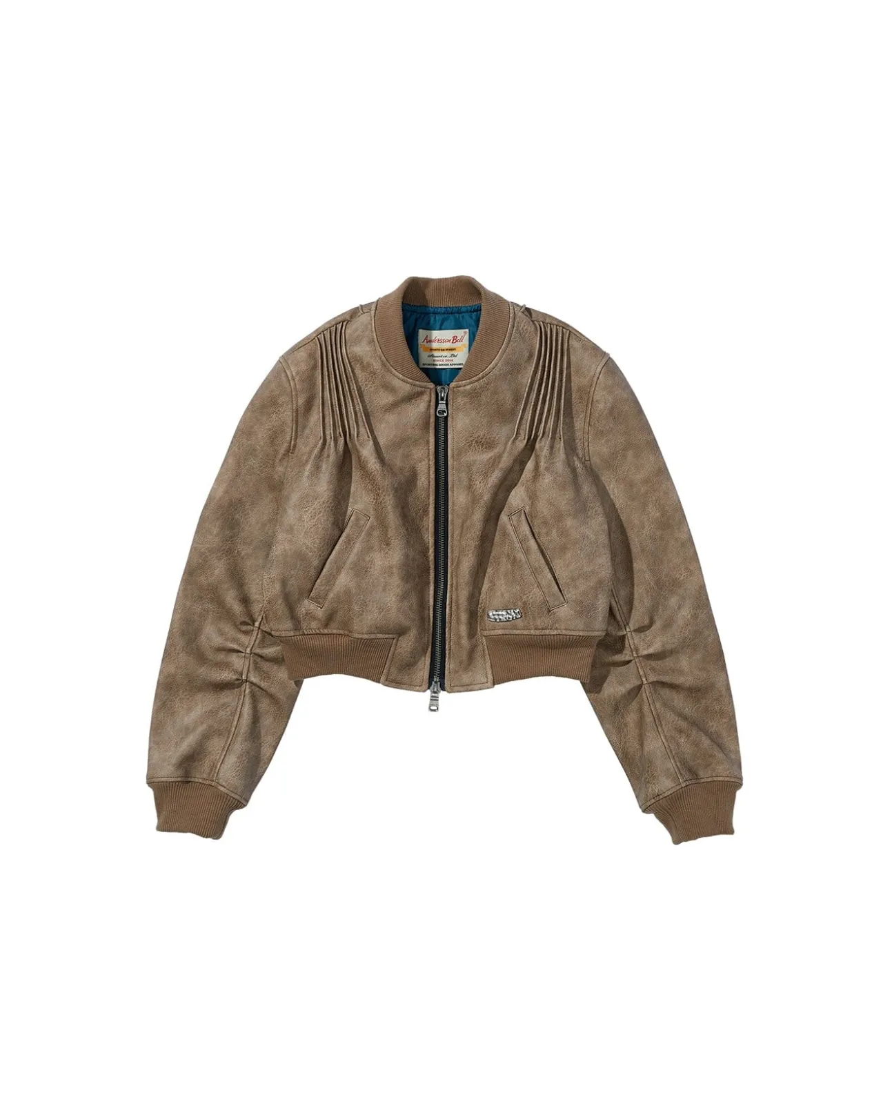 Andersson Bell Tanya Faux Leather Pintuck Bomber Jacket Awa516W(Beige)-Women Outerwear
