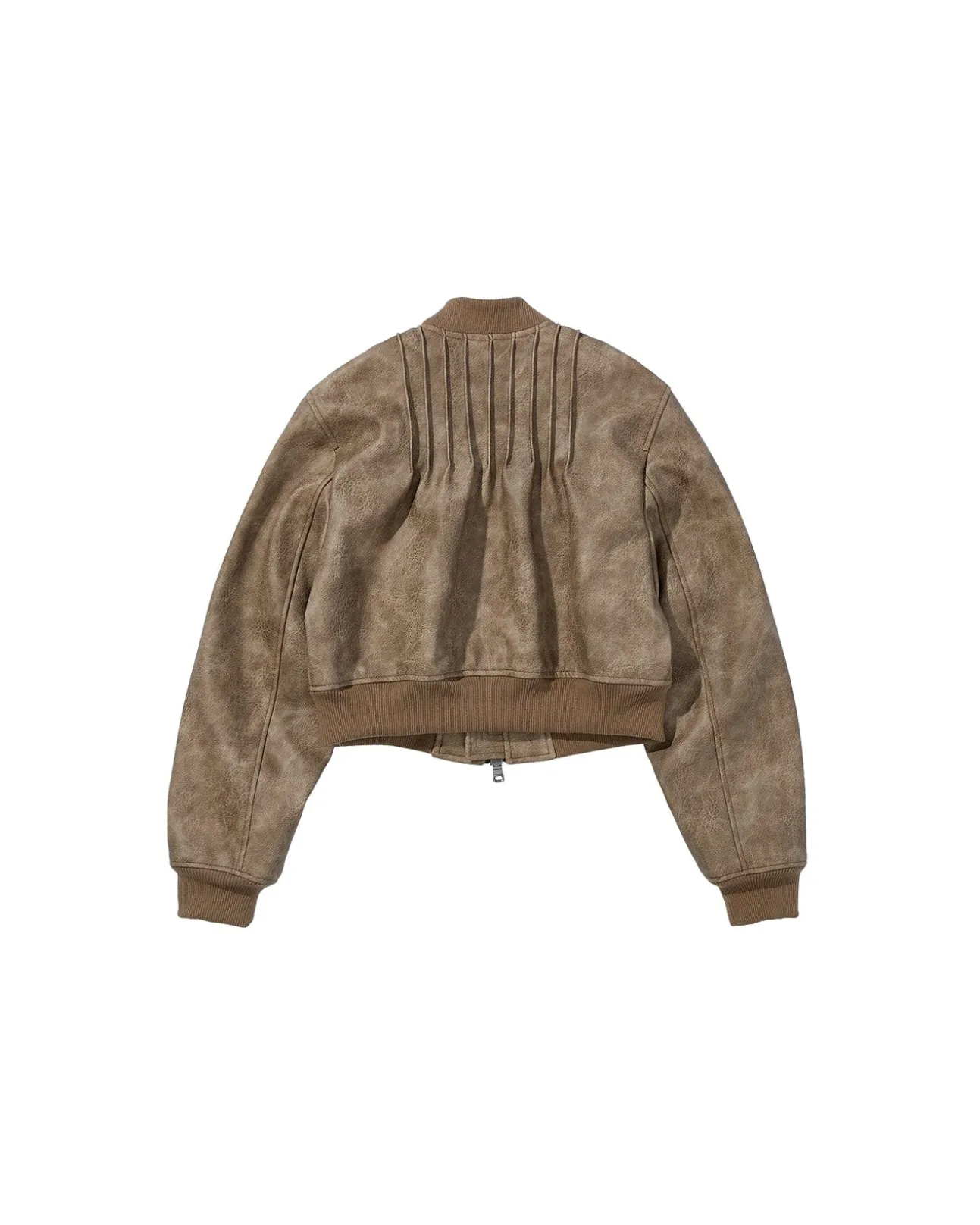 Andersson Bell Tanya Faux Leather Pintuck Bomber Jacket Awa516W(Beige)-Women Outerwear