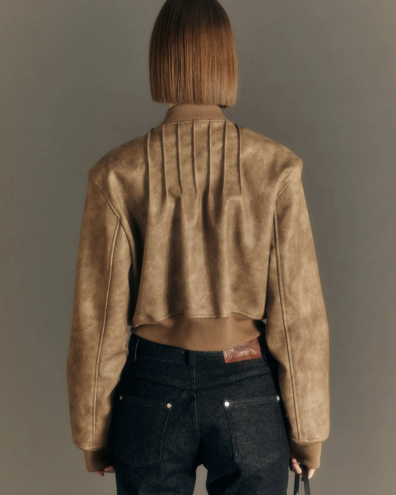 Andersson Bell Tanya Faux Leather Pintuck Bomber Jacket Awa516W(Beige)-Women Outerwear