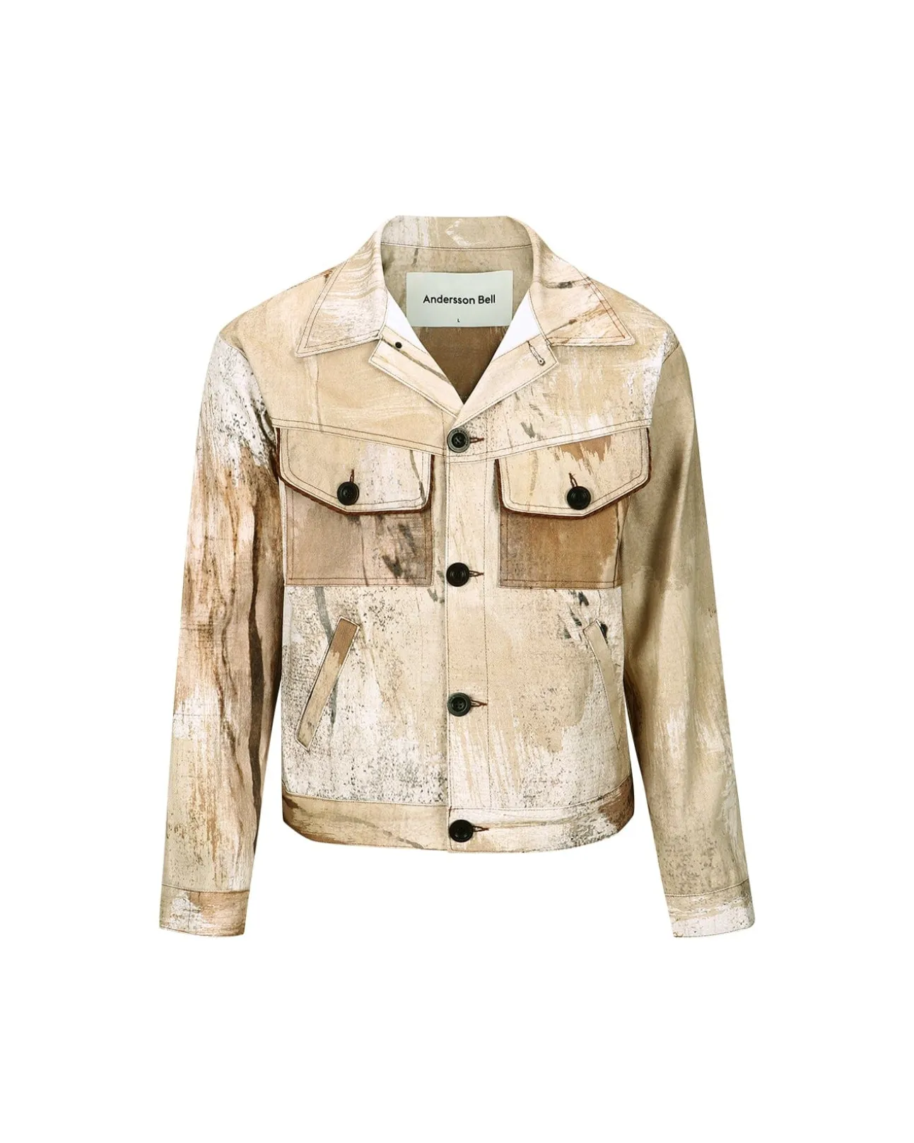 Andersson Bell Tawney Beige Print Denim Trucker Jacket Awa512M(Sand)-Men Outerwear