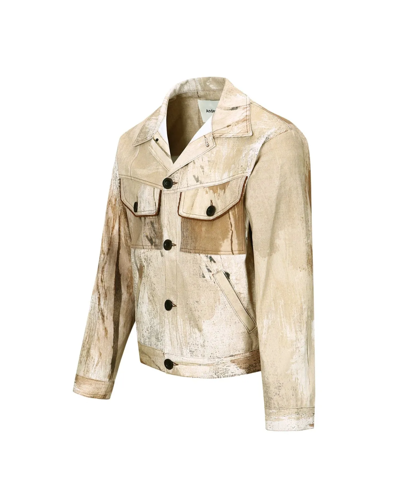 Andersson Bell Tawney Beige Print Denim Trucker Jacket Awa512M(Sand)-Men Outerwear