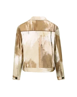Andersson Bell Tawney Beige Print Denim Trucker Jacket Awa512M(Sand)-Men Outerwear