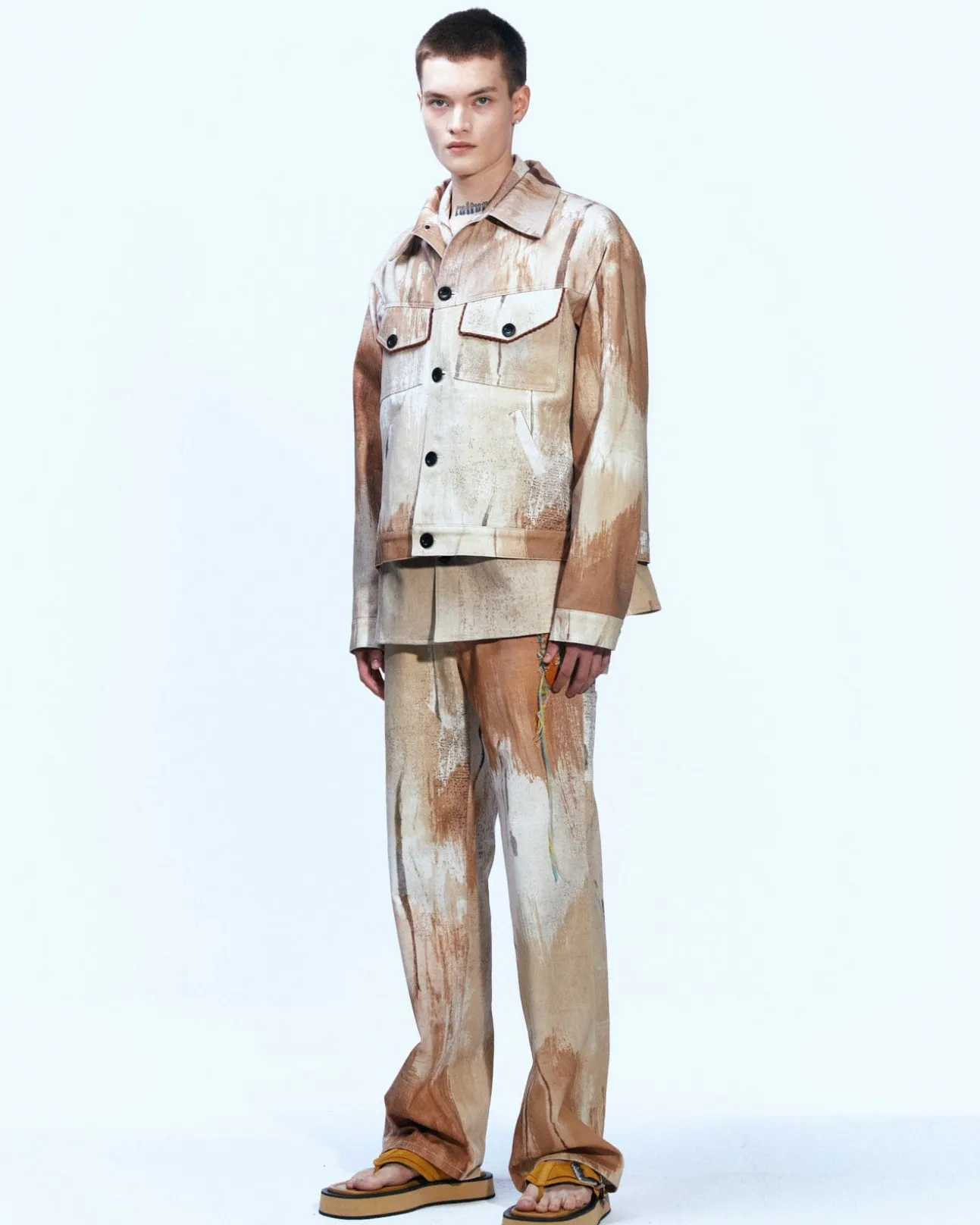 Andersson Bell Tawney Beige Print Denim Apa595M(Sand)-Men Trousers