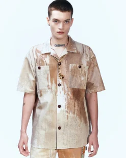 Andersson Bell Tawney Beige Print Open Collar Shirts Atb851M(Sand)-Men Shirts