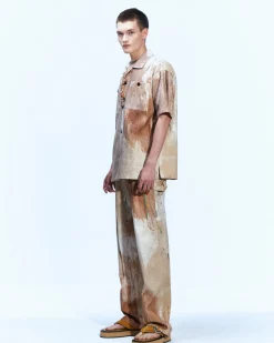 Andersson Bell Tawney Beige Print Open Collar Shirts Atb851M(Sand)-Men Shirts