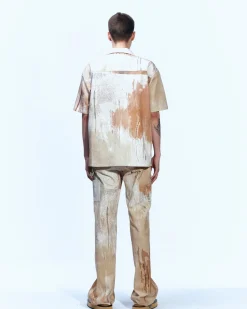 Andersson Bell Tawney Beige Print Open Collar Shirts Atb851M(Sand)-Men Shirts