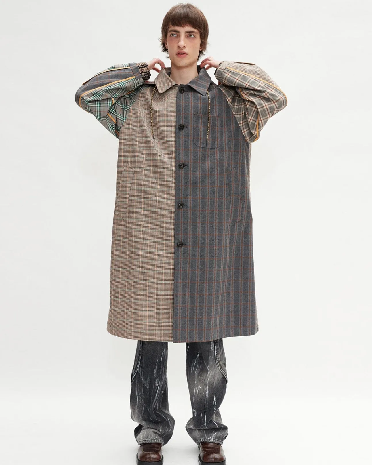 Andersson Bell Unisex Checked Raglan Coat Awa413U(Multi Color)-Men Outerwear