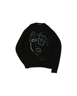 Andersson Bell Unisex Flower Man Crew Neck Sweater Atb961U(Black)-Men Knitwear