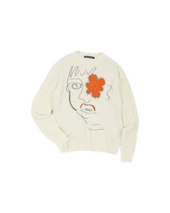 Andersson Bell Unisex Flower Man Crew Neck Sweater Atb961U(Ecru)-Men Knitwear