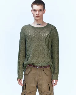Andersson Bell Watton Net Crewneck Sweater Atb862M(Khaki)-Men Knitwear