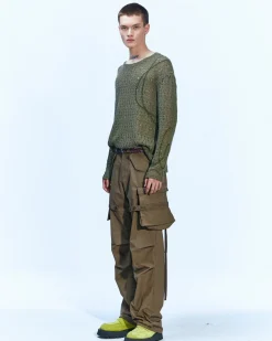 Andersson Bell Watton Net Crewneck Sweater Atb862M(Khaki)-Men Knitwear