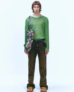 Andersson Bell Watton Net Crewneck Sweater Atb862M(Green)-Men Knitwear