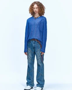 Andersson Bell Watton Net Crewneck Sweater Atb862M(Blue)-Men Knitwear