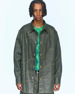 Andersson Bell Wave Faux Leather Shirts Atb949M(Khaki)-Men Shirts