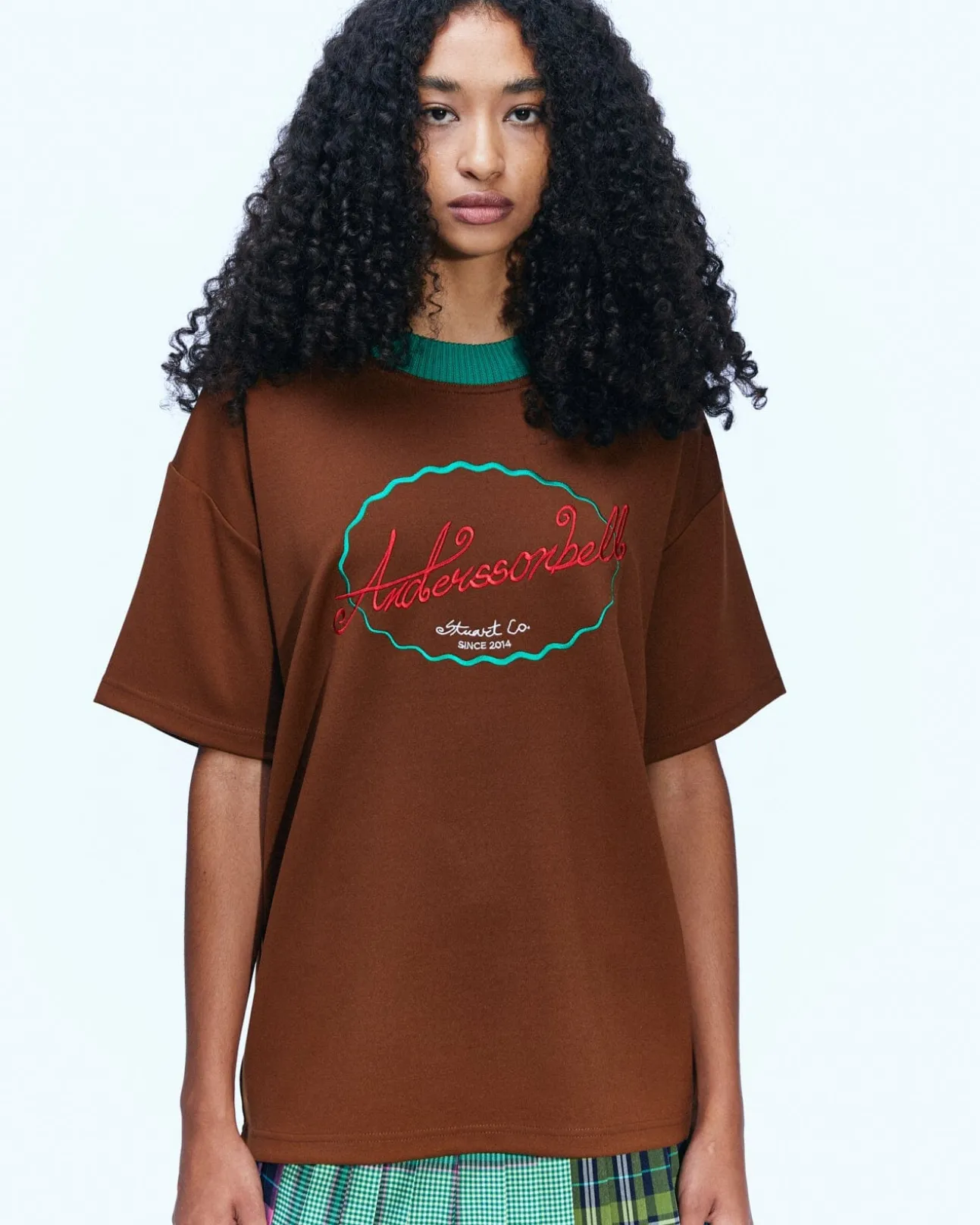 Andersson Bell (Women) (Essential) Unisex Logo Embroidery Ponte T-Shirts Atb902U(Brown)-Women Tops
