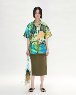 Andersson Bell (Women) Unisex Impressionist Printed Shirt Atb685U(Green)-Women Tops